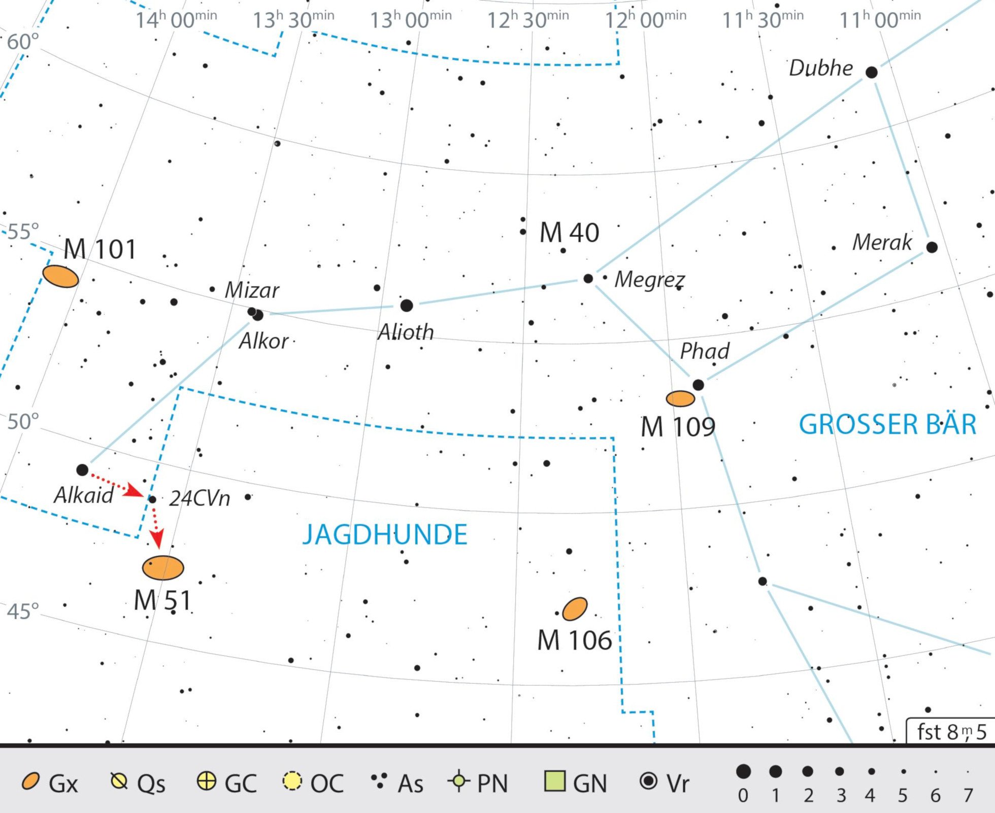 Finding chart for M51 in the constellation of Canes Venatici. J. Scholten