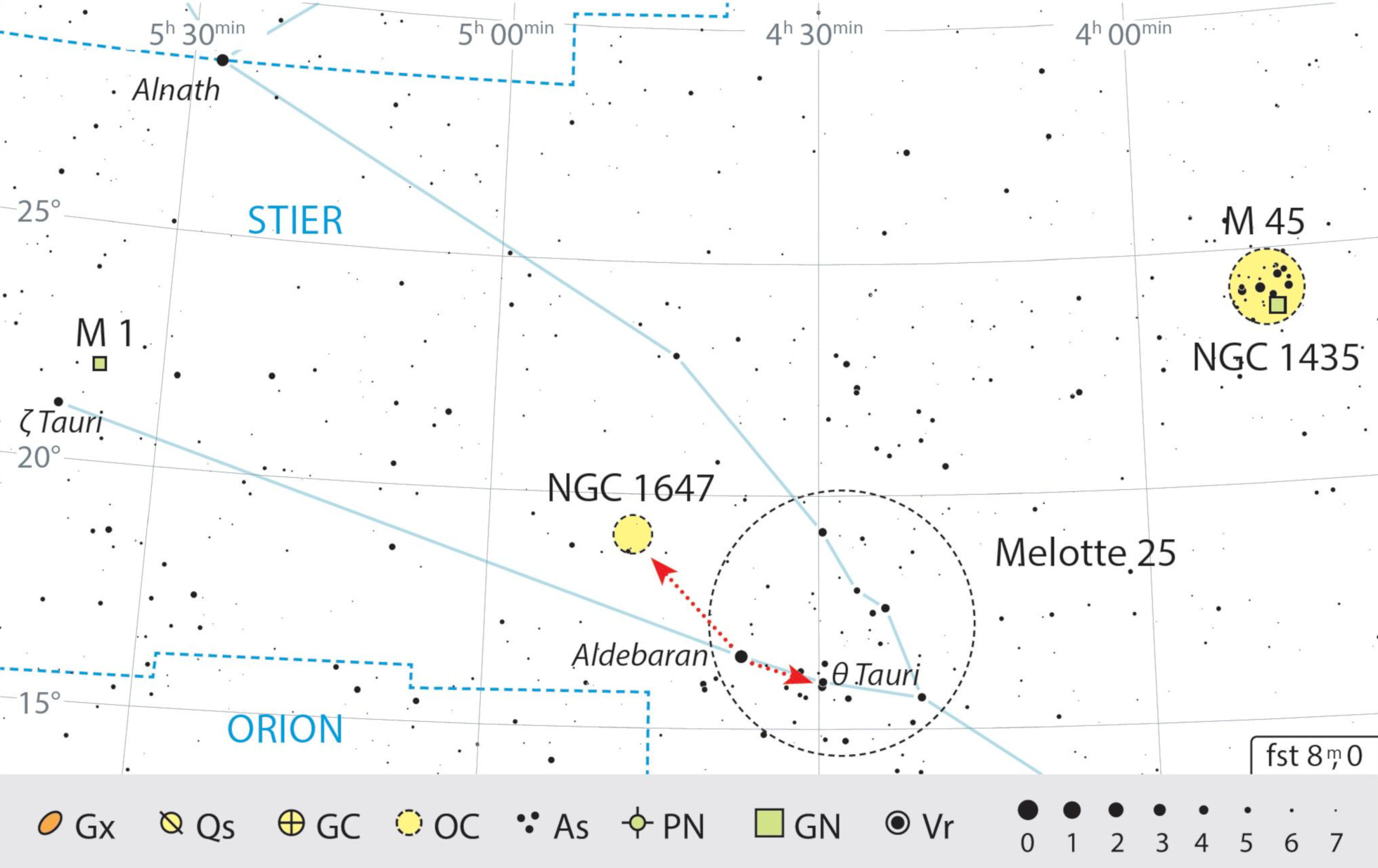 Mappa celeste degli oggetti descritti. J. Scholten