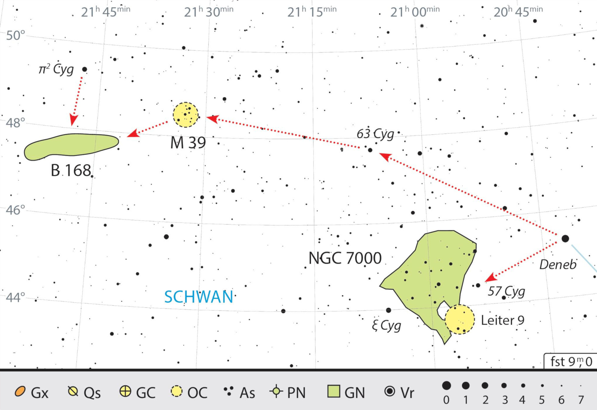 Deneb points the way to the destinations on this binoculars tour. J. Scholten