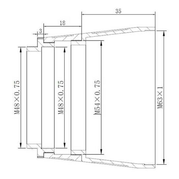 TS Optics Adattatore di proiezione Adapter from M63x1 male to M48x0.75 male