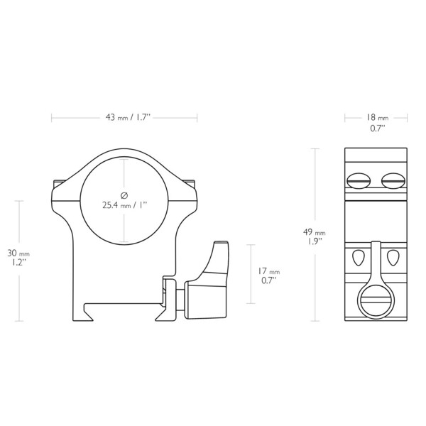 HAWKE Professional steel ring mount Weaver 1inch high