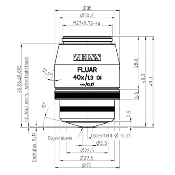 ZEISS Objective Lens Fluar 40x/1.30 Oil incl., wd=0.16mm