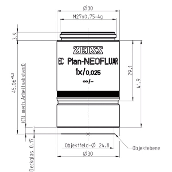 ZEISS Objective Objektiv EC Plan-Neofluar, 1x/0,025, wd=3,0mm