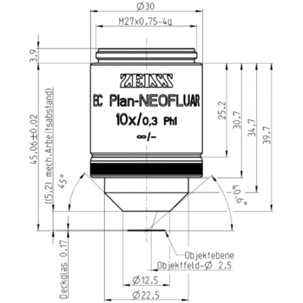 ZEISS Objective Objektiv EC Plan-Neofluar, Ph1, 10x/0,3 wd=5,2mm