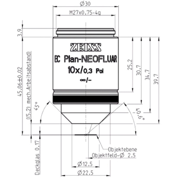 ZEISS Objective EC Plan-Neofluar, POL, 10x/0.3 Pol wd=5.2mm