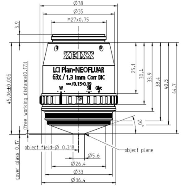 ZEISS Objective LCI Plan-Neofluar 63x/1.3 Imm Corr DIC wd=0.17mm