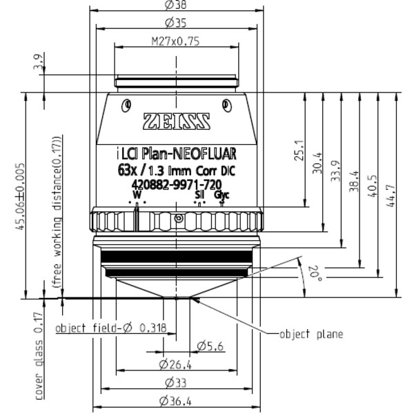 ZEISS Objective Objektiv i LCI Plan-Neofluar 63x/1,3 Imm Korr DIC wd=0,17mm