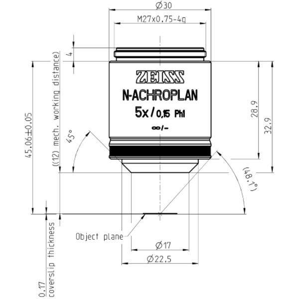 ZEISS Objective N-Achroplan 5x/0.15 Ph1 wd=12.0mm