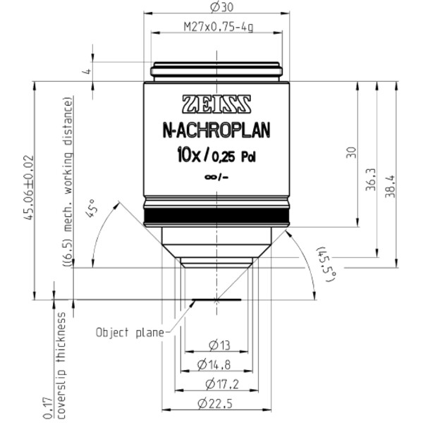 ZEISS Objective N-Achroplan 10x/0.25 Pol wd=6.5mm