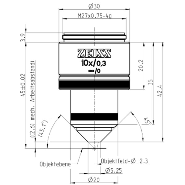 ZEISS Objective W N-Achroplan 10x/0.3 wd=2.6mm