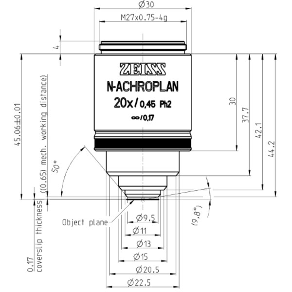 ZEISS Objective Objektiv N-Achroplan 20x/0,45 Ph2 wd=0,65mm