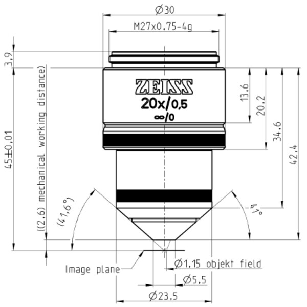 ZEISS Objective W N-Achroplan 20x/0.5 wd=2.6mm