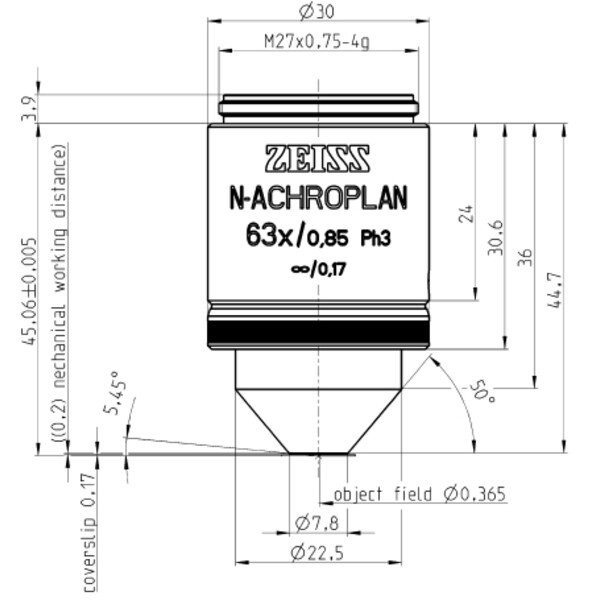 ZEISS Objective N-Achroplan 63x/0.85 Ph3 wd=0.20mm