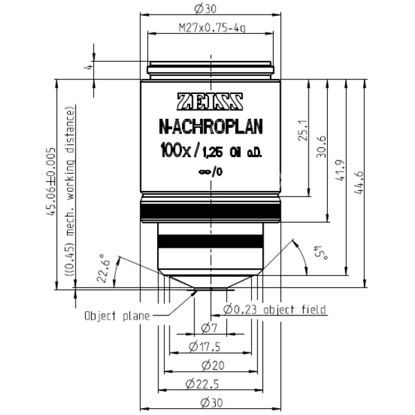 ZEISS Objective N-Achroplan 100x/1.25 Oil D=0 wd=0.45mm