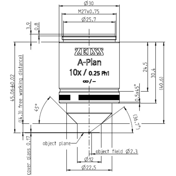 ZEISS Objective A-Plan 10x/0.25 Ph1 wd=4.3mm