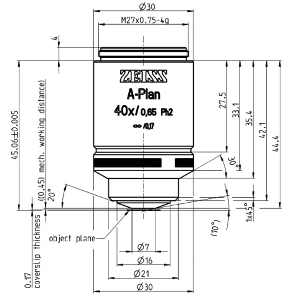 ZEISS Objective A-Plan 40x/0.65 Ph2 wd=a=0.45mm