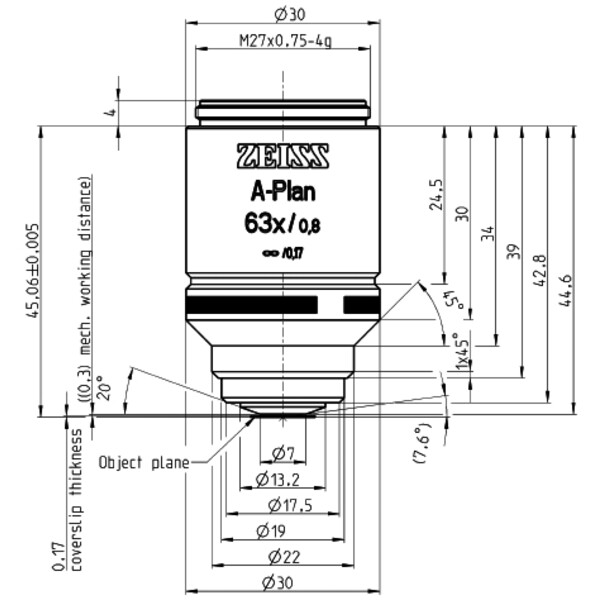 ZEISS Objective Lens A-Plan 63x/0.8 wd=0.30mm