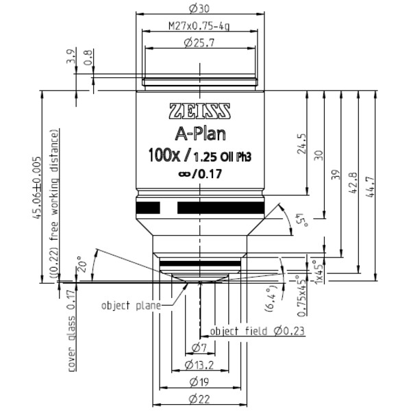 ZEISS Objective Objektiv A-Plan 100x/1,25 Oil Ph3 wd=0,22mm