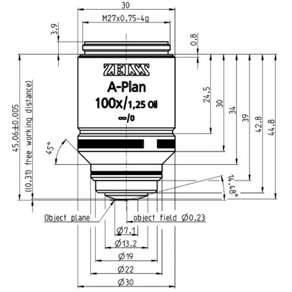 ZEISS Objective A-Plan 100x/1.25 Oil D=0 wd=0.31mm