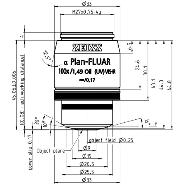 ZEISS Objective Lens alpha Plan-Fluar 100x/1.49 Oil wd=0.08mm