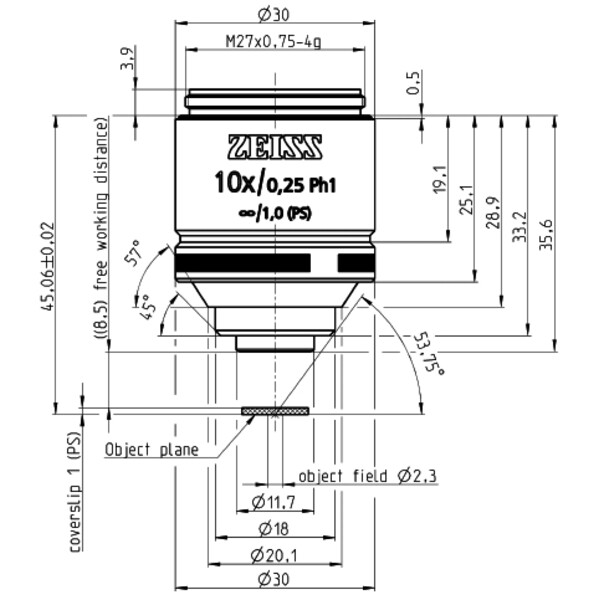 ZEISS Objective LD A-Plan 10x/0.25 Ph1 wd=8.5mm