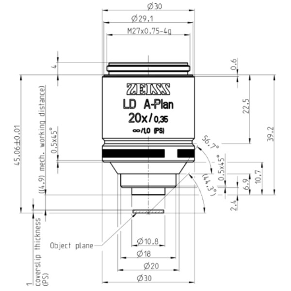 ZEISS Objective Objektiv LD A-Plan 20x/0,35 wd=4,9mm