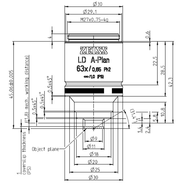 ZEISS Objective LD A-Plan 63x/0.65 Ph2 wd=1.8mm