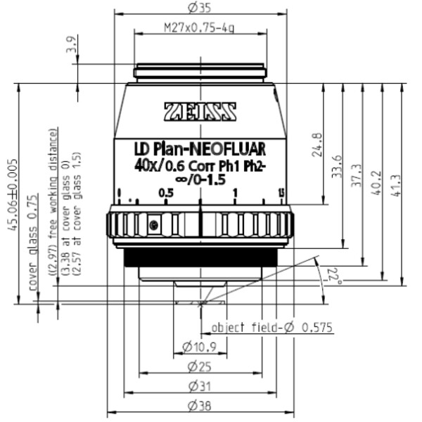 ZEISS Objective LD Plan-Neofluar 40x/0.6 Korr Ph1 Ph2- wd=3.3mm