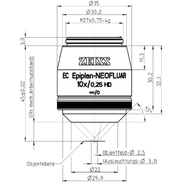 ZEISS Objective Lens EC Epiplan-Neofluar 10x/0.25 HD wd=9mm