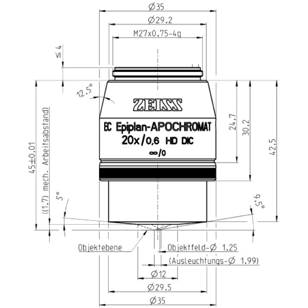 ZEISS Objective Objektiv EC EpiPlan-Apochromat, 20x/0,6 HD DIC wd=1,7mm