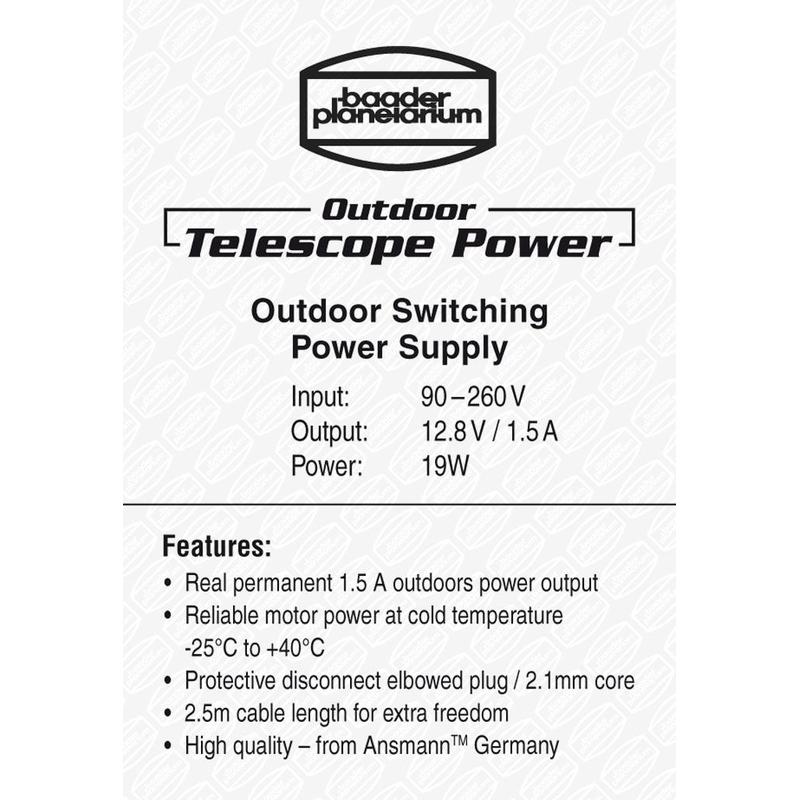 Baader Stroomvoorziening outdoor telescoop geschakelde voeding, 12,8V / 1,5A / 19W, met haakse connector