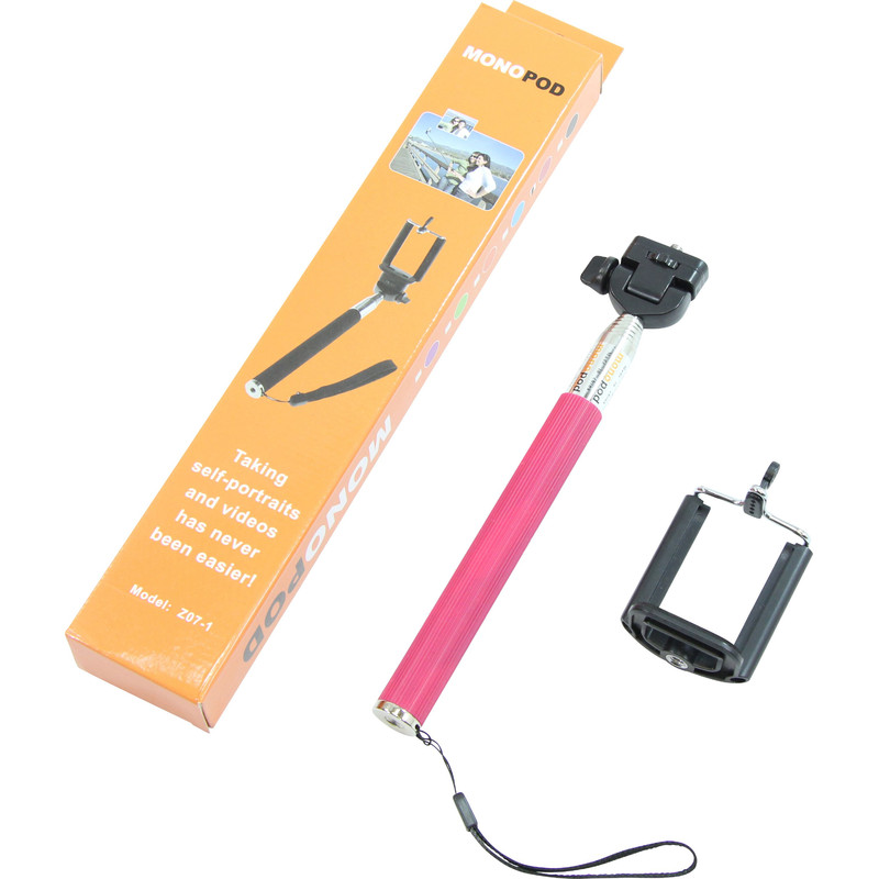 Aluminium monopod Selfie stick for Smartphones and compact cameras, pink