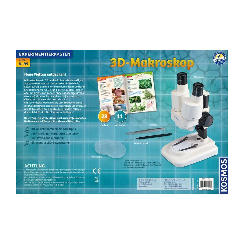 Kosmos Verlag Stereo microscope 3-D macroscope research kit, 20x, LED