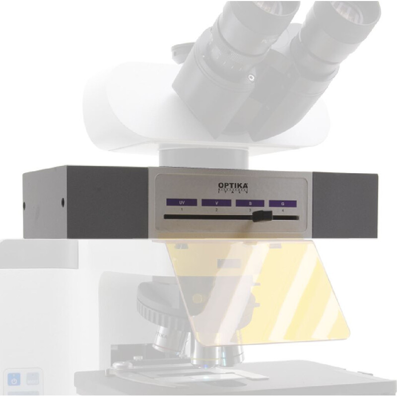 Optika Acople de fluorescencia M-1031, 4 posiciones, LED, filtro azul y verde (FITC & TRITC)