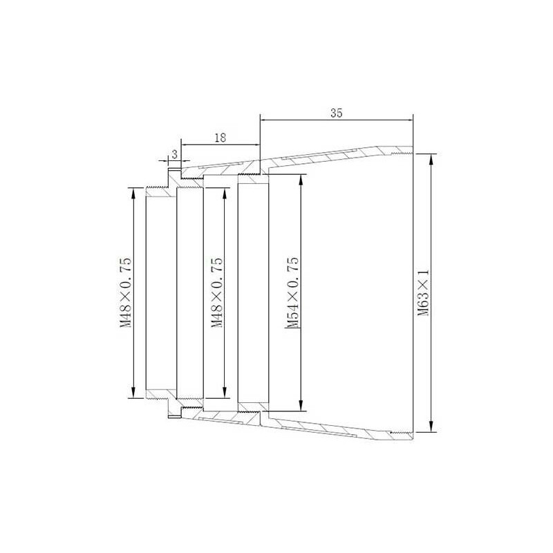 TS Optics Adattatore di proiezione Adapter from M63x1 male to M48x0.75 male