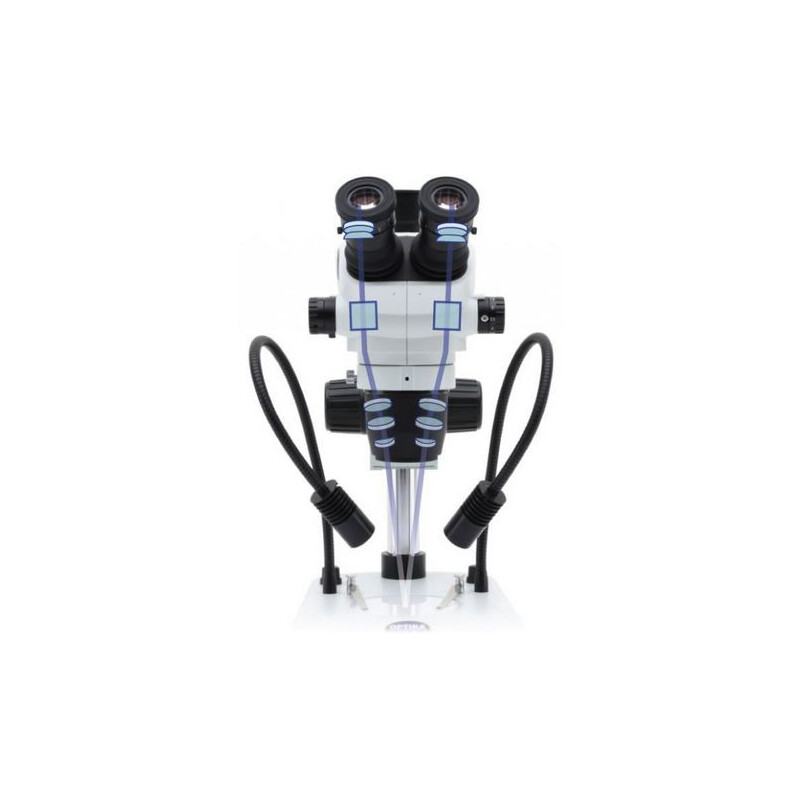 Optika Stereo zoom microscope SZO-3, bino, 6.7-45x, Stand column, Reflected light, Transmitted light