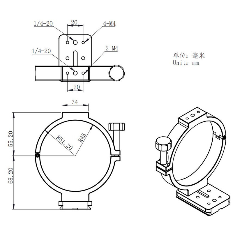 ZWO Camerastatiefadapter, voor gekoelde ASI-camera's 90mm