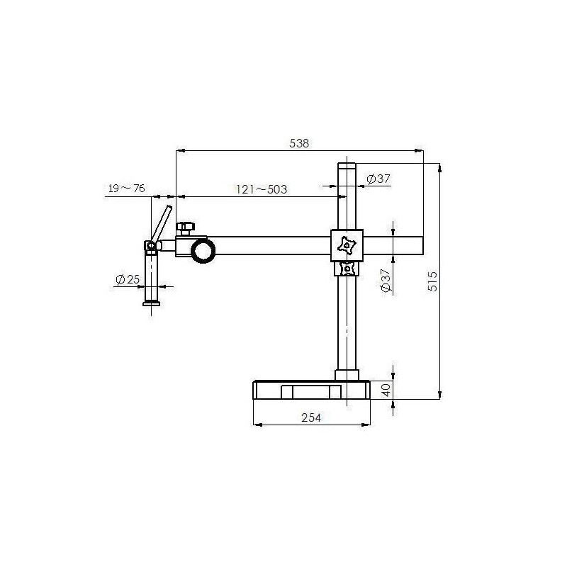 Kern Microscopio stereo zoom OZM 913, trino, 7x-45x, HSWF 10x23 mm, Stativ, Einarm (515 mm x 614 mm) m. Tischplatte, Ringlicht LED 4.5 W