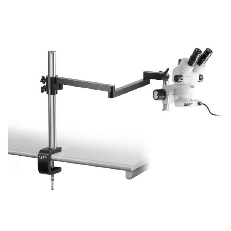 Kern Stereo zoom microscope OZM 952, bino, 7-45x , HSWF 10x23 mm, Tripod, table clamp, ring light LED 4.5W