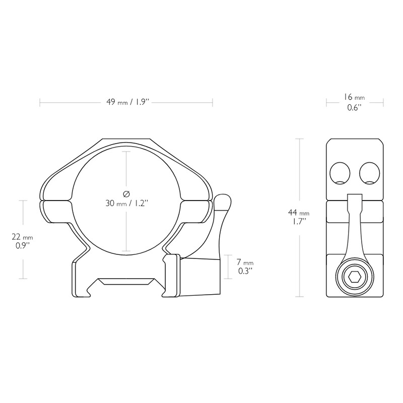 HAWKE Precision steel ring mount 30mm 2 piece Weaver medium lever