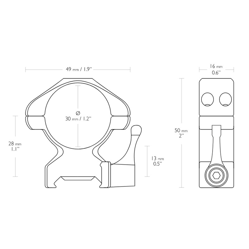 HAWKE Precision steel ring mount 30mm 2 piece Weaver high lever