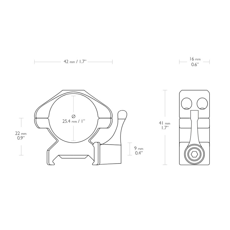 HAWKE Precision ring mount made of steel 1 inch 2 pieces Weaver middle lever