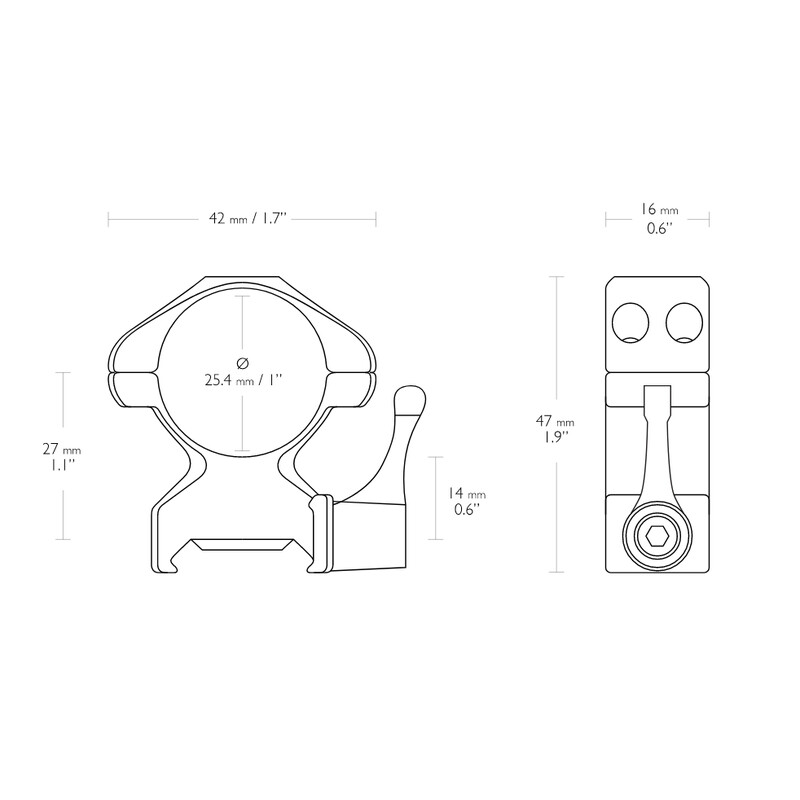 HAWKE Precision ring mount made of steel 1 inch 2 pieces Weaver high - lever