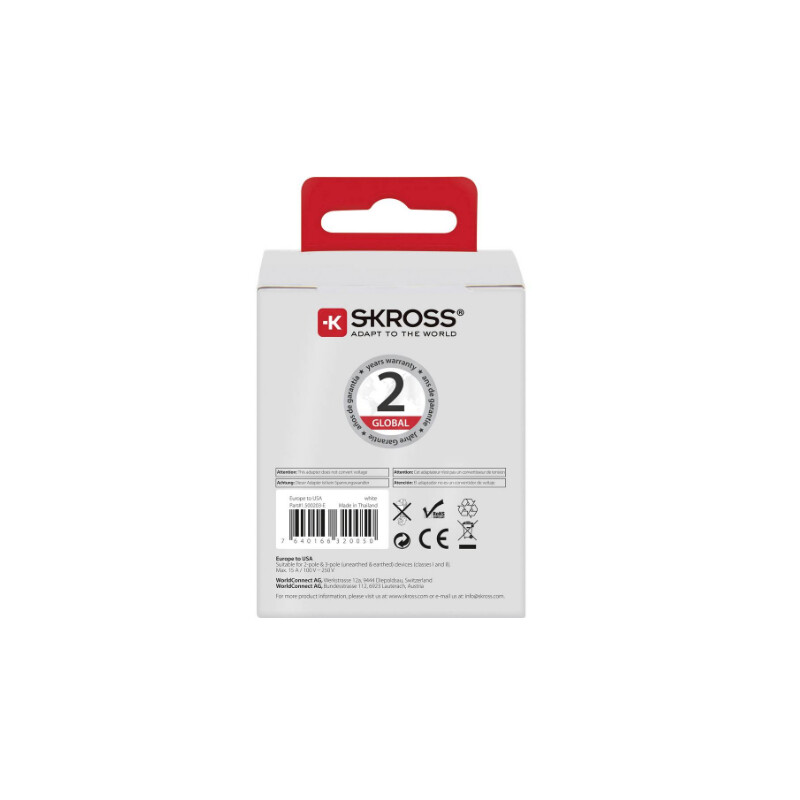 Skross Power pack Europe to USA travel adapter