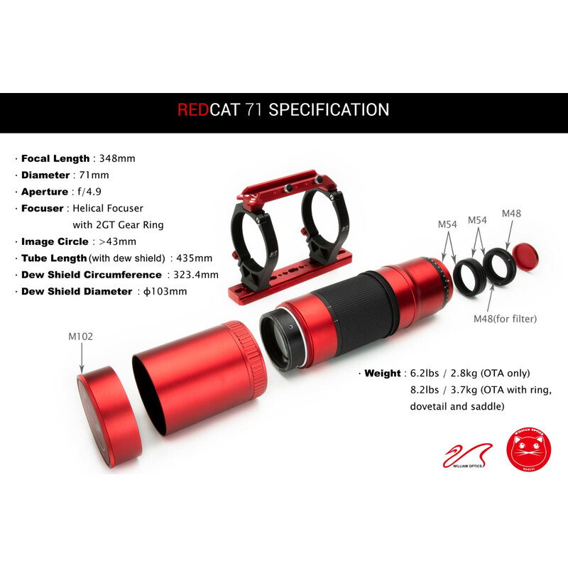 William Optics Refractor apocromático AP 71/350 RedCat 71 OTA