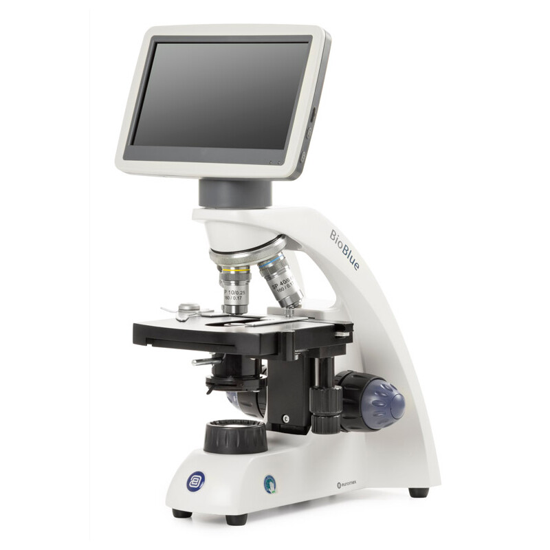 Euromex Microscope BioBlue, BB.4220-LCD, 7 inch LCD screen, SMP 4/10/S40x objectives, DIN, 40x - 400x, 10x/18, LED, 1W, Cross table