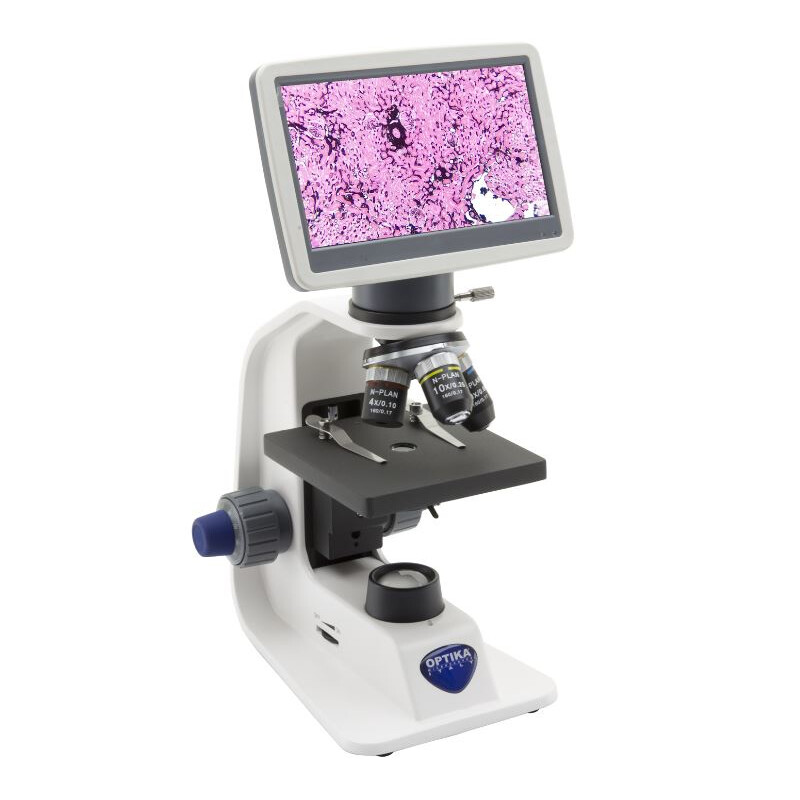 Optika Microscope B-151R-PLV, digital, mono, DIN, n-plan, 40x-400x, X-LED 1W, 2 MP, 30fps, LCD, +head, rechargeable battery