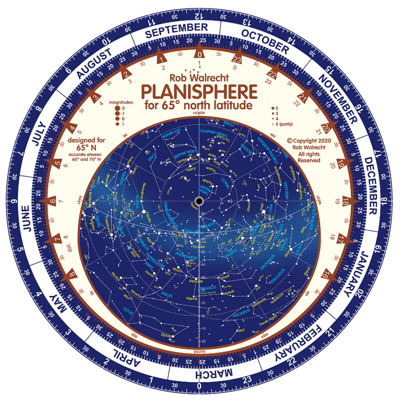 Rob Walrecht Carta Stellare Planisphere 65°N 25cm