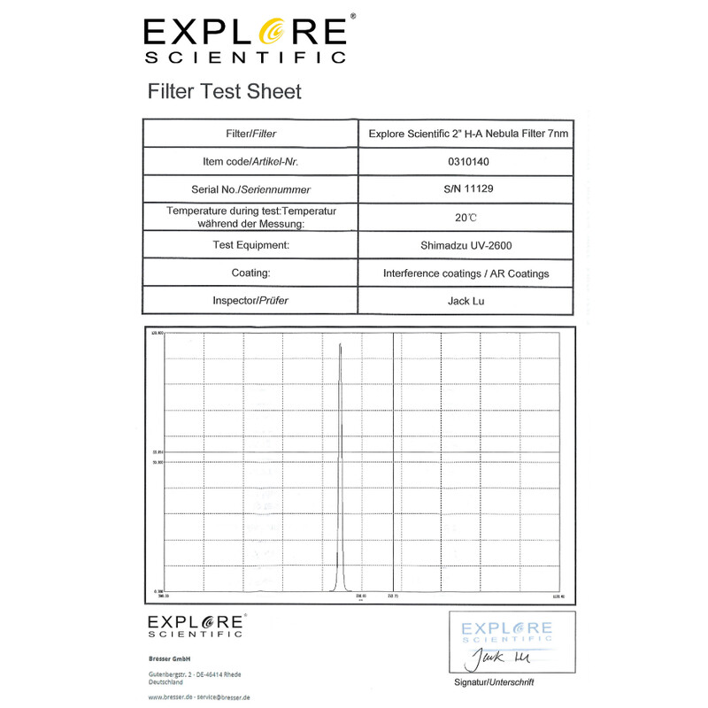 Explore Scientific Filtro H-alpha 7nm 2"