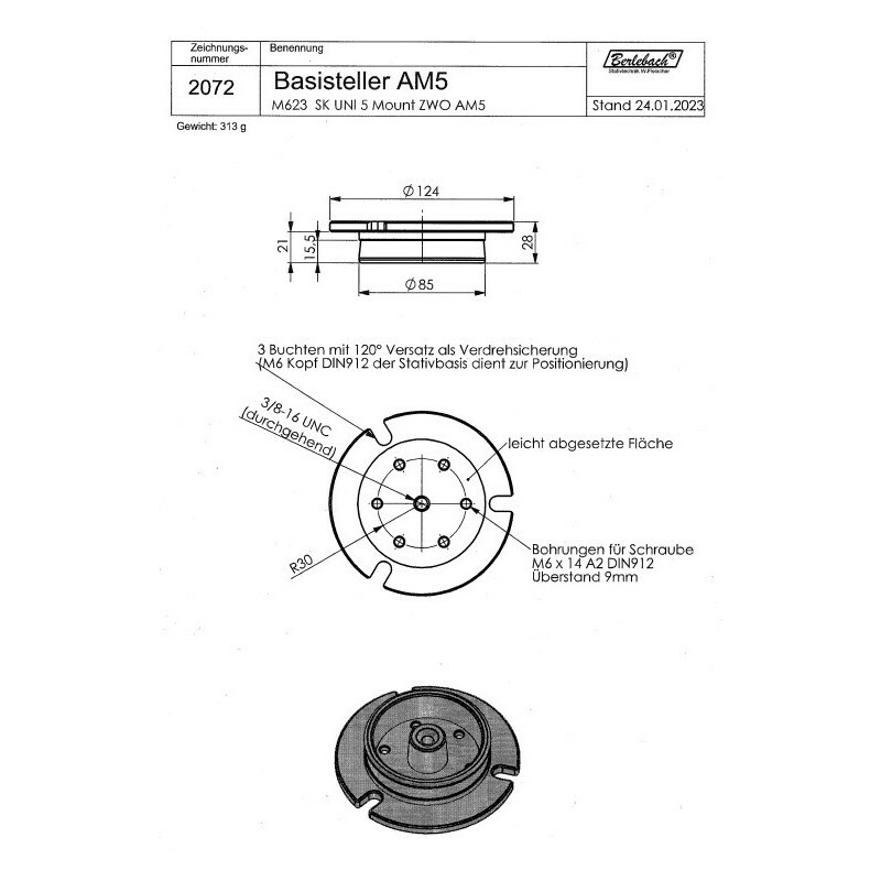 Berlebach Tripod Uni 18 ZWO AM5 with base plate